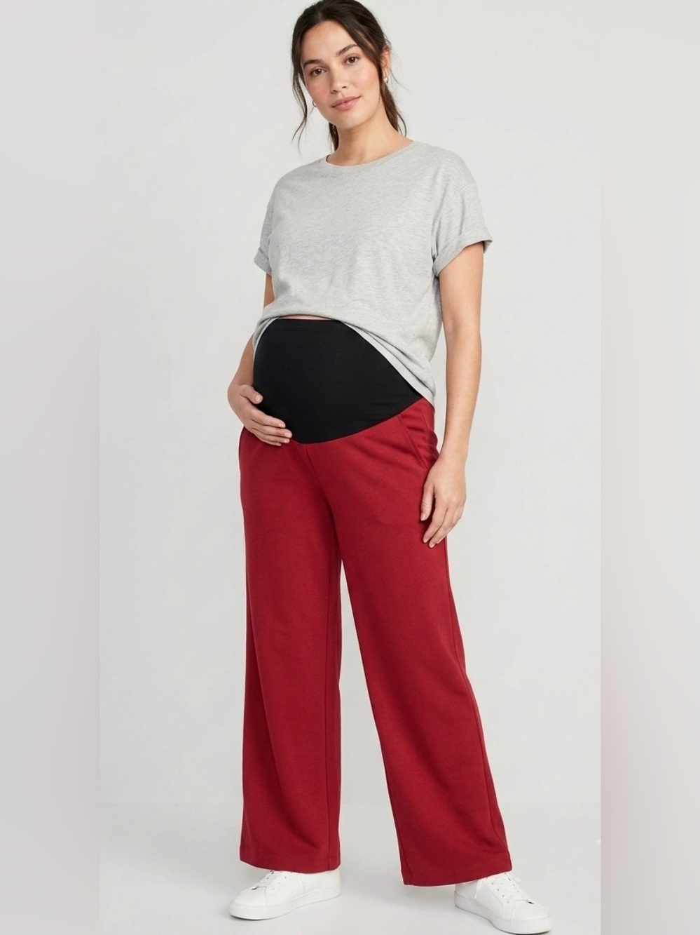 Old Navy Maternity Wide Leg Sweatpants Red Full Panel Size M